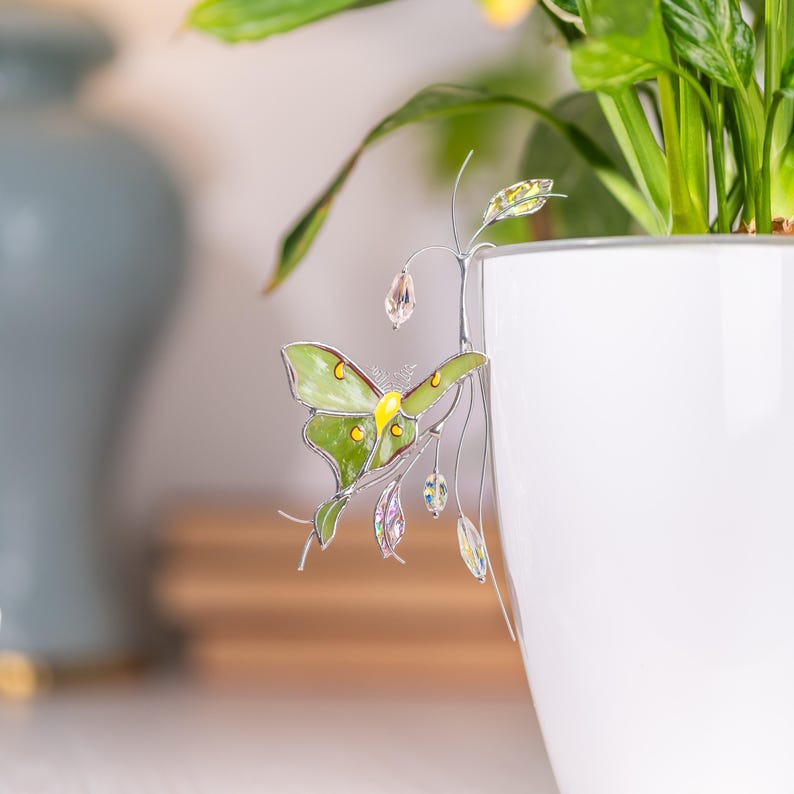 Handgefertigte Luna Motte Glas Pflanzenstecker Kristall Sonnenfänger Gartenschmuck 4x6 Zoll