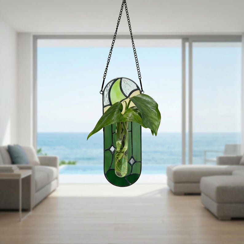 Mond Glasmalerei-Vermehrungsstation, hängende Knospenvase, Suncatcher, Luftpflanzenhalter