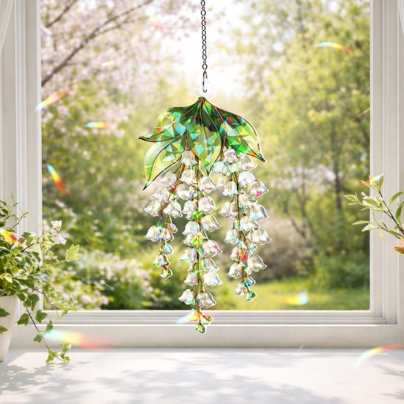 Maiglöckchen Hologramm Sonnenfänger, Floral Fensterhängen Prisma, Kristall Sonnenfänger, Fensterdekoration, 3mm Acryl, 7 Größen