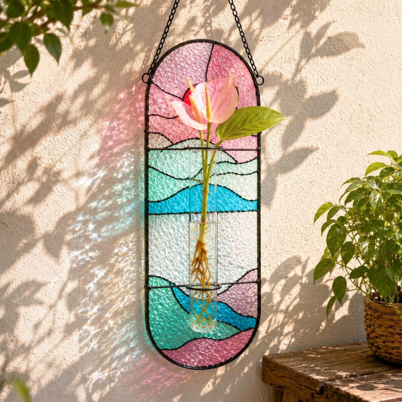 Glasmalerei-Blumenvase Botanischer Fenster Übertopf Sonnenfänger
