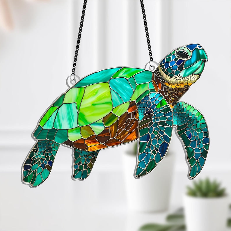 Acryl Suncatcher Fensterbehang Meeresschildkröte, 12-30 cm, 3 mm, Schildkröte Hängeschild, Innendekor