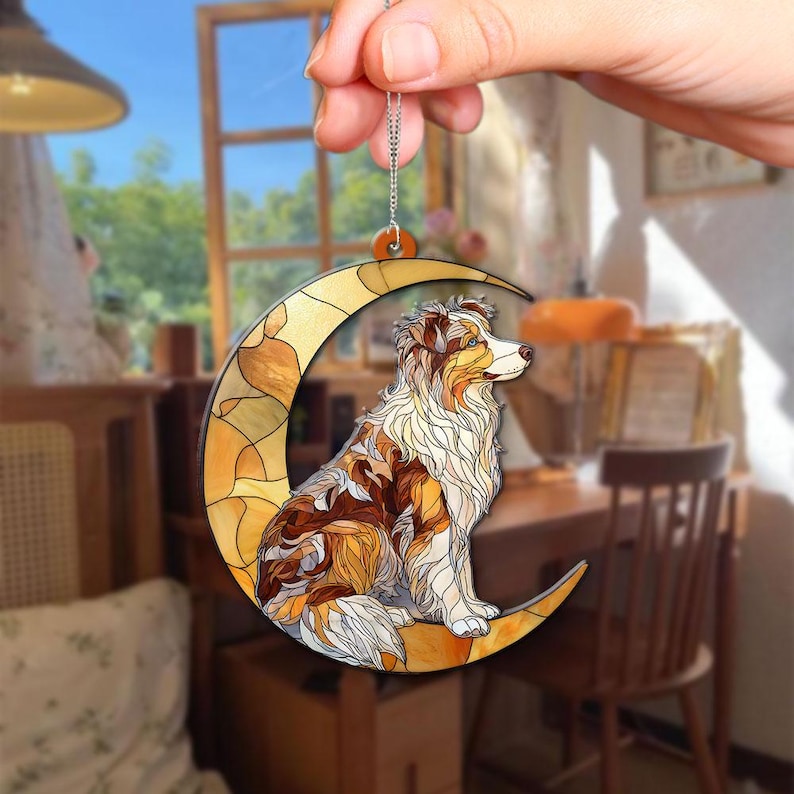 Acryl-Sonnenfänger mit australischem Schäferhund-Motiv, Fensterhänger