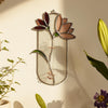 Rosa Glasvase mit Reagenzglas | Tiffany-Kupferfolie Magnolien Wandvase | Boho Suncatcher Dekor