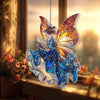 Acryl-Sonnenfänger Lesefee mit leuchtenden Flügeln, Glasmalerei-Stil, Fantasy Wohnkultur
