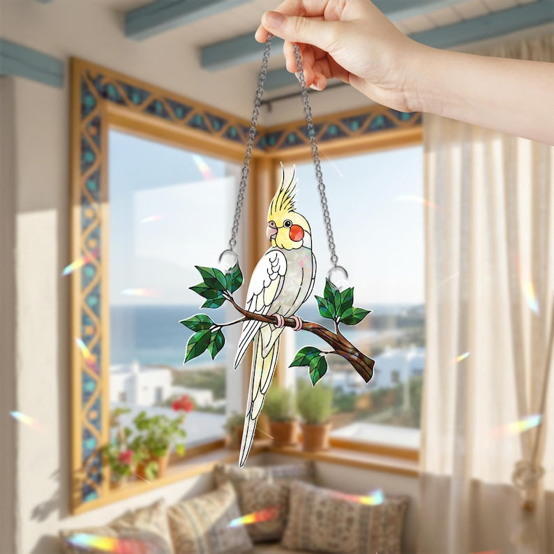 Hologramm Acryl Suncatcher Nymphensittich Vogel Fenster Deko 3 mm
