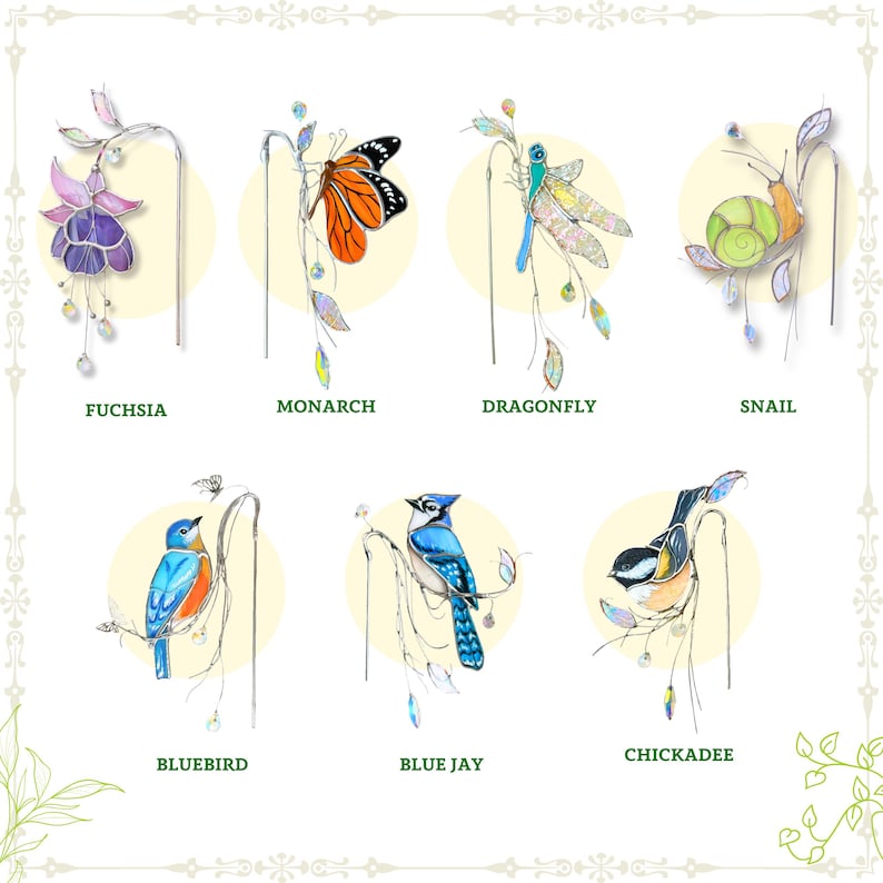 Stained Glass Bluebird Plant Stakes - Handgefertigtes Glas-Dekor mit Kristallen