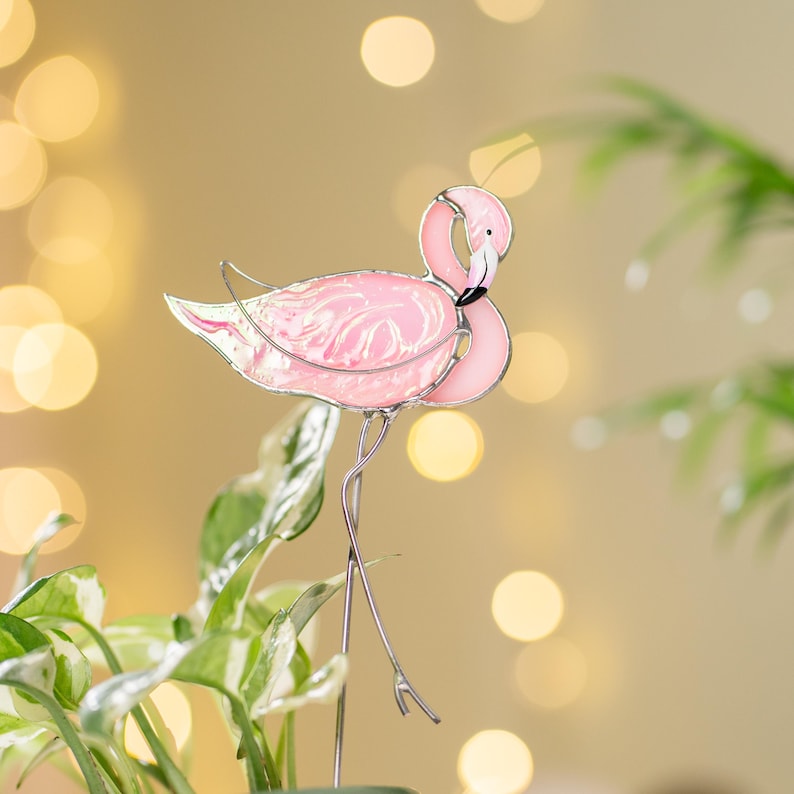 Glas Flamingo Pflanzenstecker Romantisches Gartendekor Handbemalt Rosa