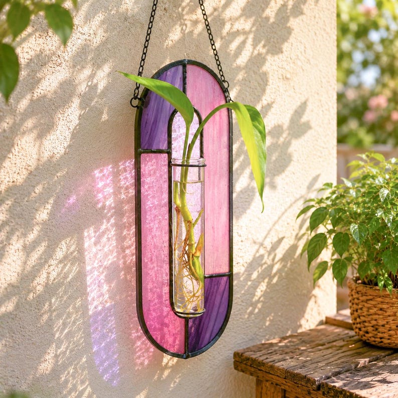 Glasmalerei-Blumenvase Botanischer Fenster Übertopf Sonnenfänger