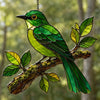 Grüner Vogel Acryl-Sonnenfänger, Fensterdekoration in Buntglasoptik, Naturdeko, Gartenkunst, Terrassendekoration