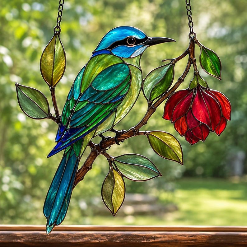 Vogel-Sonnenfänger aus Acryl, bunt, zum Aufhängen am Fenster, Dekoration in Buntglasoptik